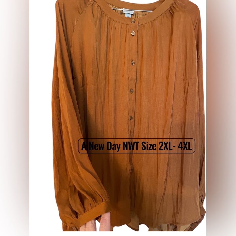 NWT A New Day 2x- 4x Brown Blouse With Poet Sleeve
